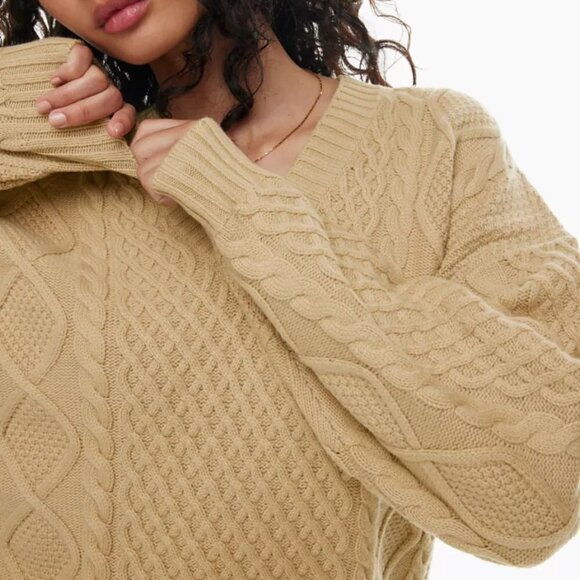 Aritzia Sunday Best Peggy V-Neck Sweater- Merino Wool V-Neck Cable Knit Sweater - Picture 5 of 13